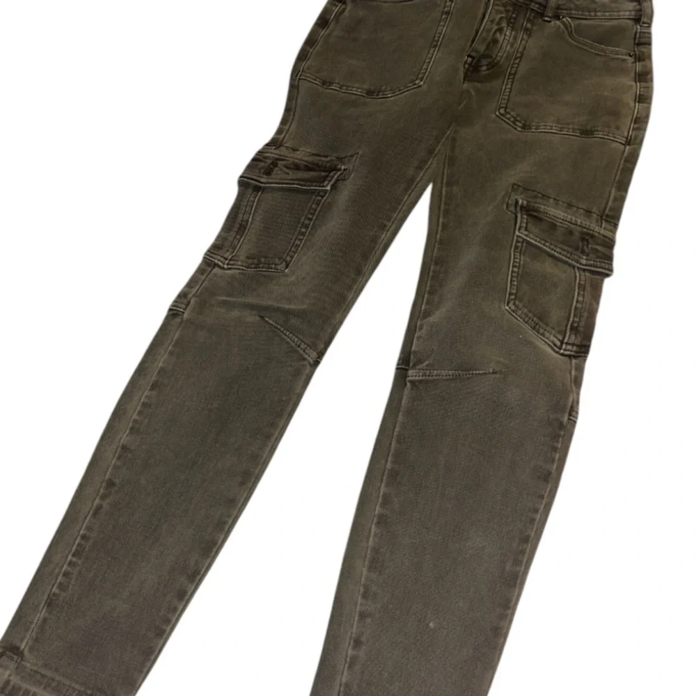 Free People Women's Green High Rise Utility Ankle Cargo Jeans Pants Size